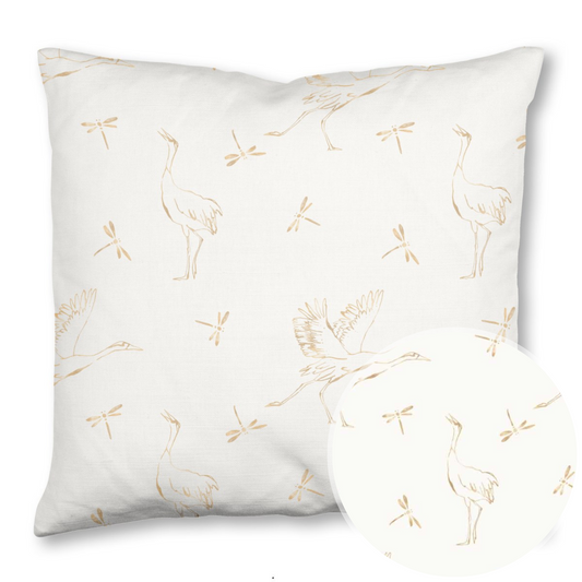 Golden Stork and Dragonfly Throw Pillow