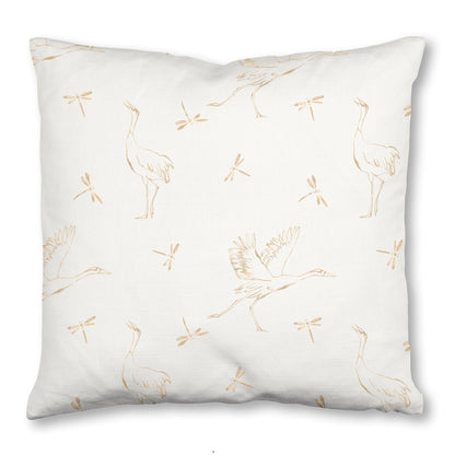 Golden Stork and Dragonfly Throw Pillow