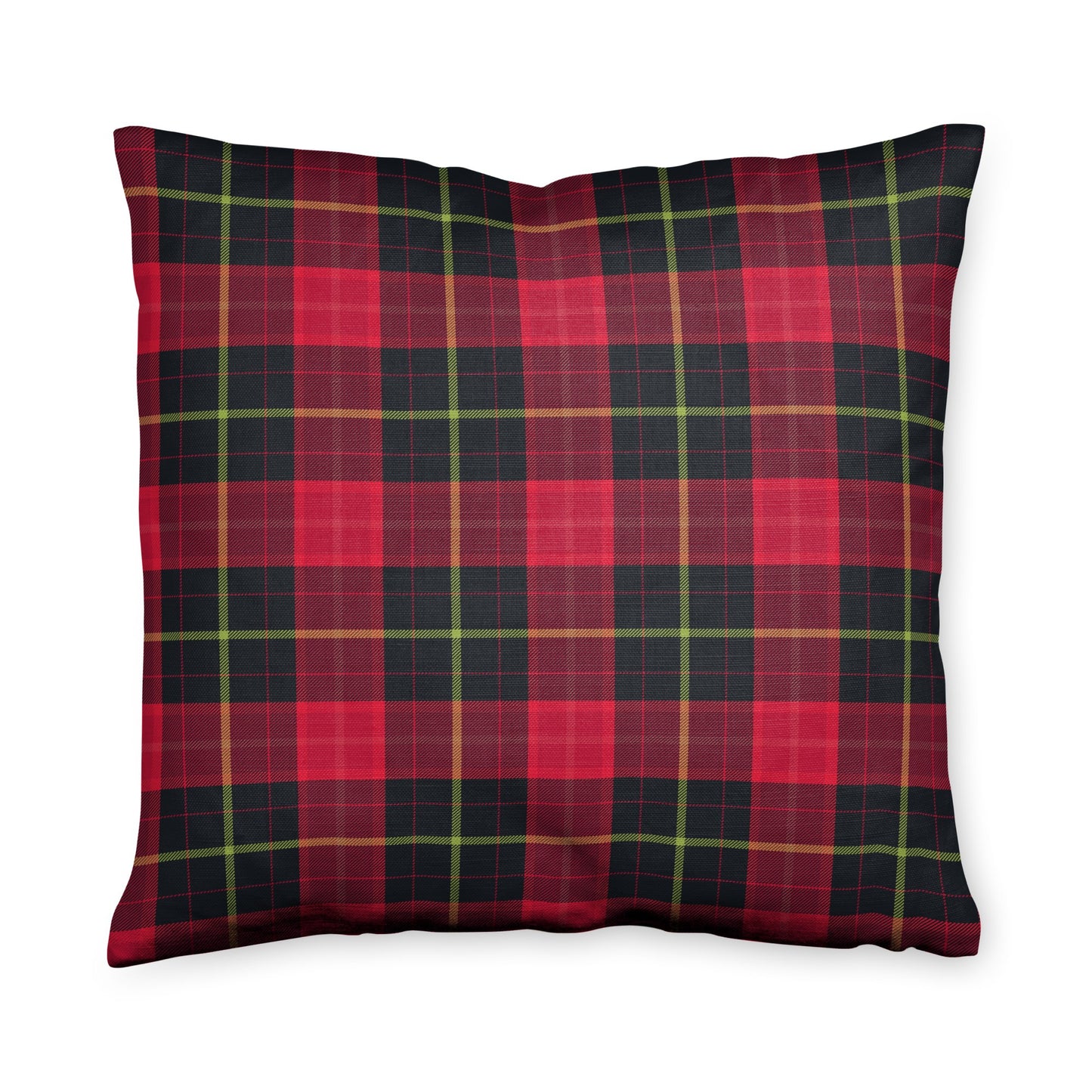 Red Plaid Throw Pillow - shades and stripes of green and red with gold or yellow mixed in
