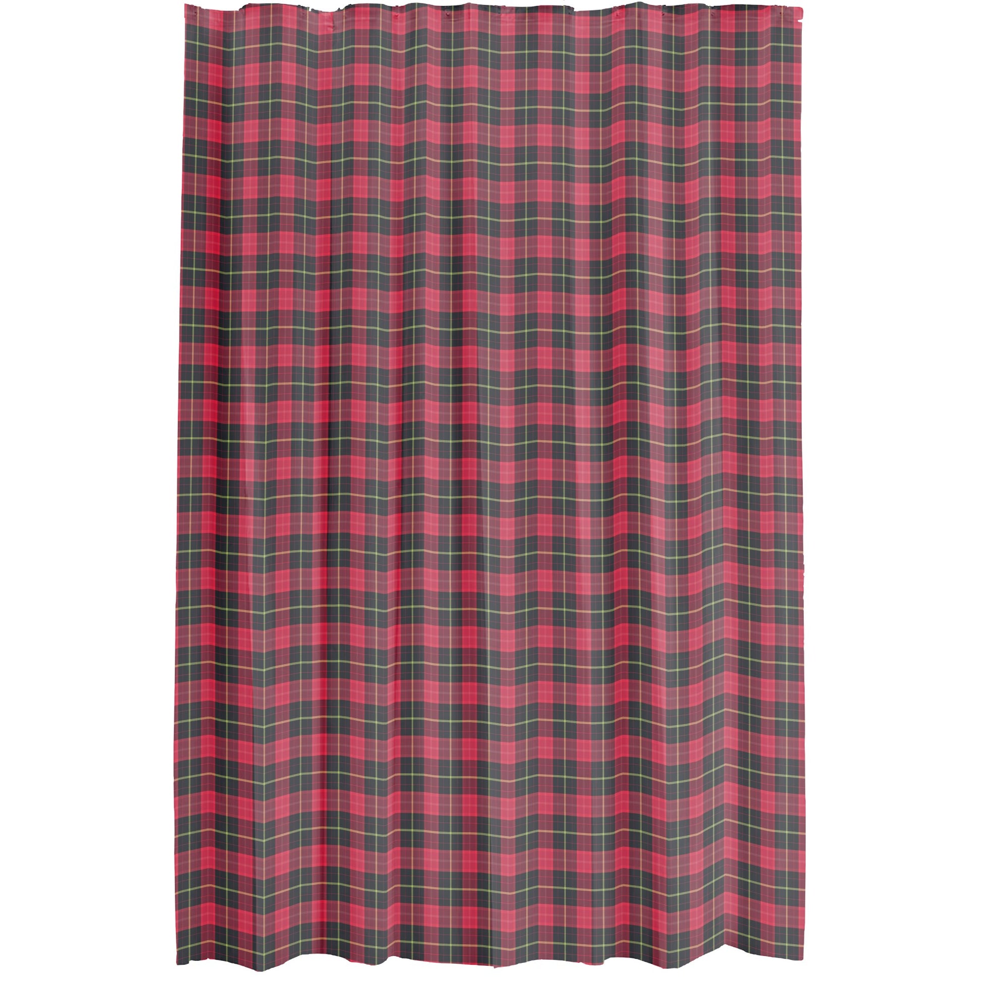 Red Plaid Shower Curtain - shades and stripes of green and red with gold or yellow mixed in