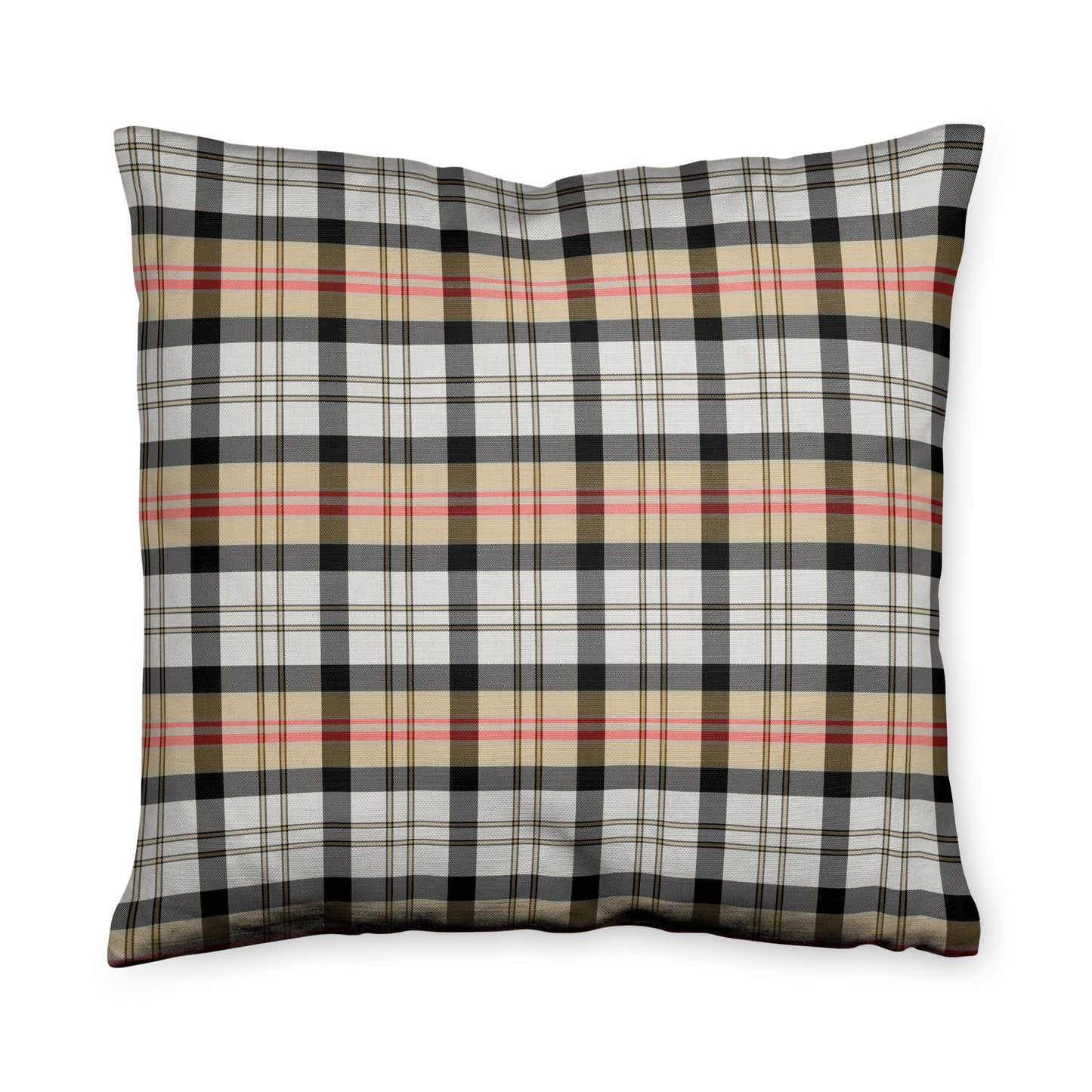Silver and Gold Plaid Throw Pillow- shades and stripes of yellow, gold, cream, red, and black