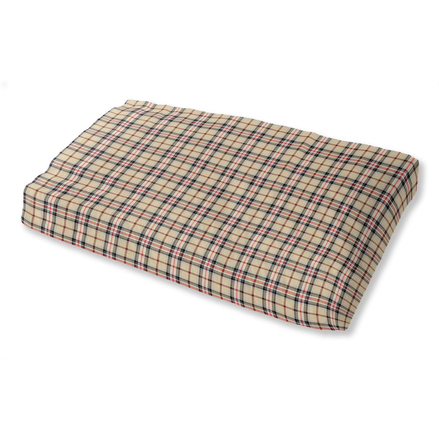 Chic Plaid Pet Bed - shades and stripes of gold, yellow, black, and red. The dominant color in this design is yellow or gold.