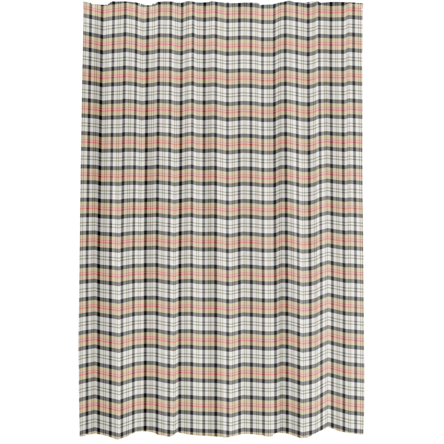 Silver and Gold Plaid Shower Curtain- shades and stripes of yellow, gold, cream, red, and black